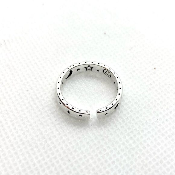 Open Moon, Emoji, Lightning, and Stars Silver Plated Band Ring - Picture 6 of 8